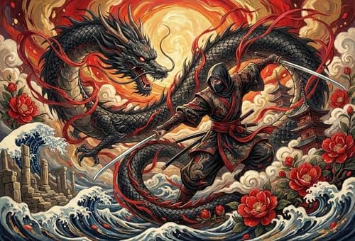 Image of Dragon Shadow Duel 500 Piece Wooden Jigsaw Puzzle,Wood,Great Gifts,Educational Toy Ninja,Whimsical Challenge,Home Wall Decor,Adults & Kids 14+,Stress Relief (52x38cm)
