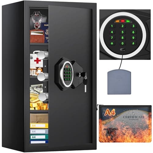 Image of Large Home Safe Box Fireproof Waterproof with A4 Fireproof Bag and Backlit Keypad, 70.5L Anti-theft Fireproof Safe with 3 Removable Shelves and Alarm Mode, Fire Safes for Money Jewelry A4 Document