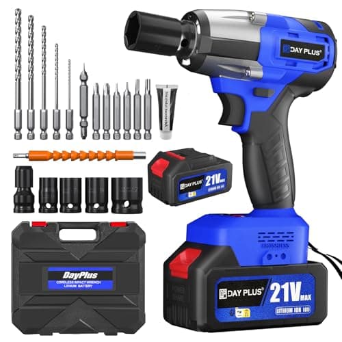 Image of Cordless Impact Wrench,1/2" Brushless Power Impact Gun,2500RPM Electric Wrench, Max Torque 550N.m with 4 Sockets, 12PCS Screwdriver Bits, 2X 4.0Ah Battery & Carry Box for Car Home (Blue)