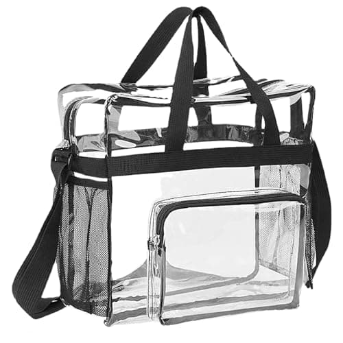 Image of Clear Tote Bag,Large PVC Waterproof Transparent Crossbody Handbag with Adjustable Strap and Zipper, Perfect as Makeup,Toiletry,Concert or Beach Bag for Women Ideal for Pool, Travel and Work Black