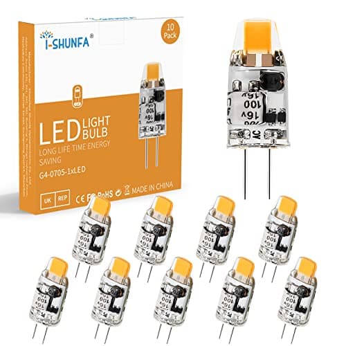 Image of I-SHUNFA G4 LED Bulb, 12V AC/DC Warm White Bi-Pin, 1W Alternative to JC 10W Halogen, 100LM for Lawn, Cooking, Puck and Under Counter Lighting - 10 Pack