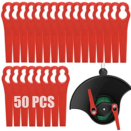 Image of Acehome 50 Pcs Plastic Grass Trimmer Blades, Cordless Strimmer Blades 83 mm Lawn Mower Cutting Blades Garden Mower Replacement Blades for Swift Ryobi VonHaus Grass Strimmer-Red