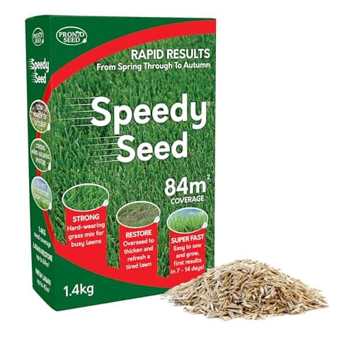 Image of Pronto Seed Premium Fast Growing Grass Seed 1.4kg – Hard Wearing Lawn Seeds for Overseeding & New Turfs – Covers 84m, Hard Wearing, DEFRA Approved & Tailored for UK Climate (1.4kg)