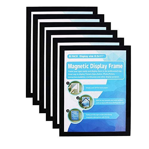 Image of Magnetic Picture Frames A4,Window Sign Holder,Double Sided and Adhesive for Wall/Door/Refrigerator/Cupboard Display Frame(Pack of 6,Black)