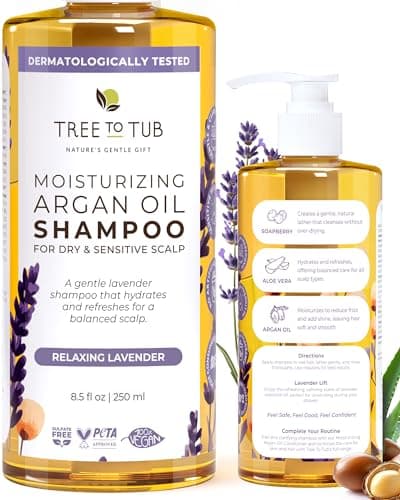 Image of Tree To Tub Lavender Dry Hair Shampoo for Sensitive Scalp - Gentle Hydrating Dry Scalp Shampoo for Women & Men, Moisturizing Sulfate Free Shampoo w/Organic Argan Oil, Chamomile, All Natural Aloe Vera
