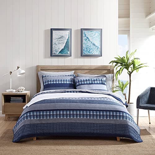 Image of Nautica Cotton Reversible Bedding Set, All Season Designer Home Décor, Addison Blue, King