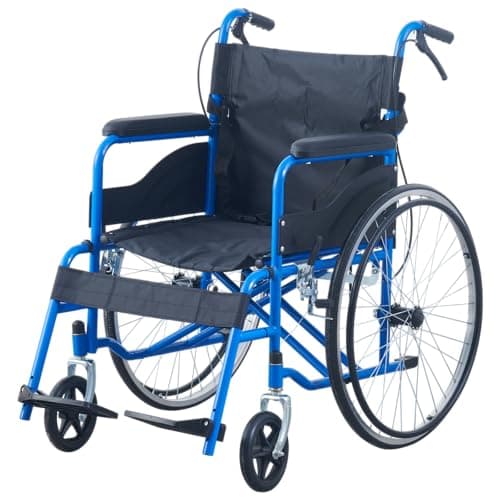 Image of LSLIFE Self Propel Folding Wheelchair for Adults Foldable Lightweight Wheelchair with 24 Inch Mag Wheels 18 Inch Seat Width Steel (24 Inch-Blue)