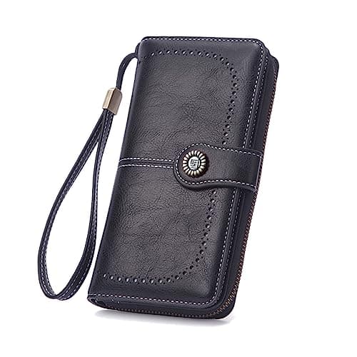 Image of Aileese Womens Wallet Large Capacity RFID Blocking Soft Leather Zip Around Credit Card Multiple card positions Holder Phone Wristlet Clutch Black