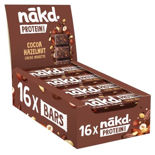 Image of Nakd Cocoa Hazelnut Protein Bar - Vegan - Gluten Free - Healthy Snack, 45g (Pack of 16 bars)