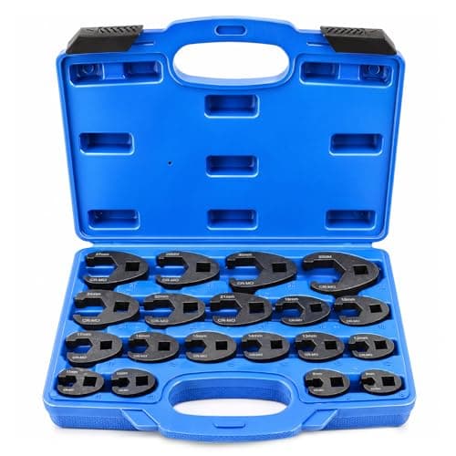 Image of Jevervd 19pcs Crowfoot Wrench Set, 8-32mm Open End Drive Metric Crows Foot Spanner Set for 3/8'' and 1/2'' Drives Ratchets Carbon Steel Flare Nut Wrenches Spanners Kit for Nut Removal and More