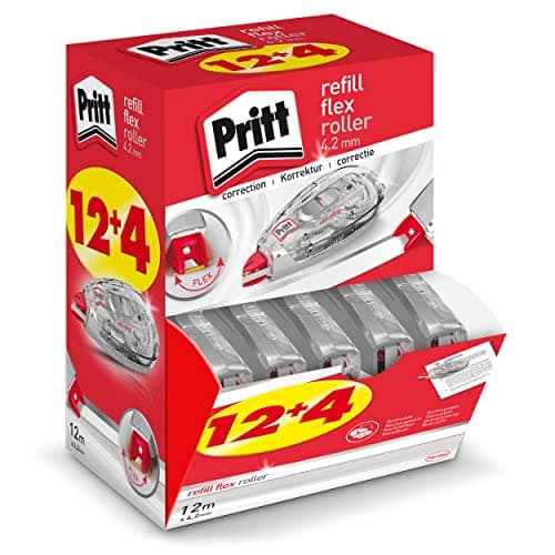 Image of Pritt Correction Roller Refill Flex Roller Midway, 12 + 4 Rollers in Display, Easy to Refill, Retractable Flexible Tip, Push & Pull Function, Width 4.2 mm, Length 12 m, 9H PRR4M