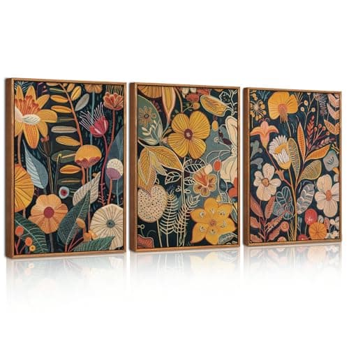 Image of CHDITB 3Pcs Boho Orange Floral Framed Wall Art,Flower Canvas,Modern Botanical Canvas Wall Prints Brunt Rust Pictures Wall Decor,Fall Plant Painting for Living Room Bedroom Office(30x40cm)