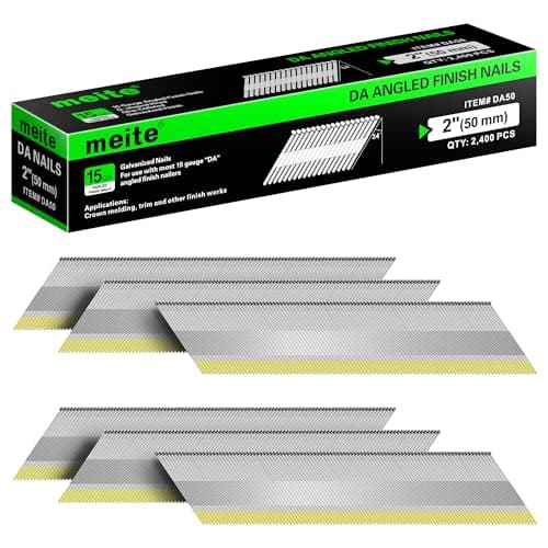 Image of meite Type 15G / 50 mm Angled Finish Nails, 15 Gauge 34 Degree Galvanised D Head Angled Finishing Nails for Nail Guns - Ideal for Woodworking, Upholstery, and Framing Projects (2,400 Counts)