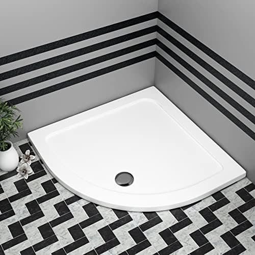 Image of Bathroom 900 x 900mm Shower Tray Gloss White Slimline 30mm Stone Resin Quadrant Base with Free Waste Trap Kit