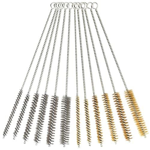 Image of 12 Pcs Brass Wire Brush Stainless Steel Wire Brush Set, 12"/30.5cm Long, Bottle Brush Round Tube Metal Cleaning Brush Bore Brush for Tubes, Cylinders, Bottle, Auto Parts (6mm/8mm/10mm/15mm/18mm/20mm)