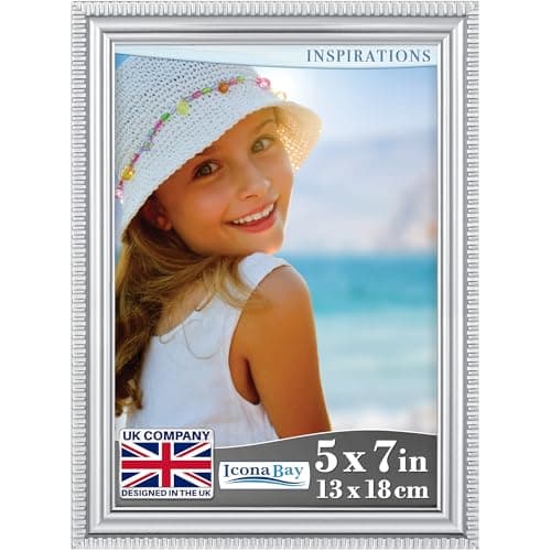 Image of Icona Bay 7x5 Silver Picture Frame Beautifully Detailed Moulding, Contemporary Picture Frame, Wall Mount or Table Top, Inspirations Collection