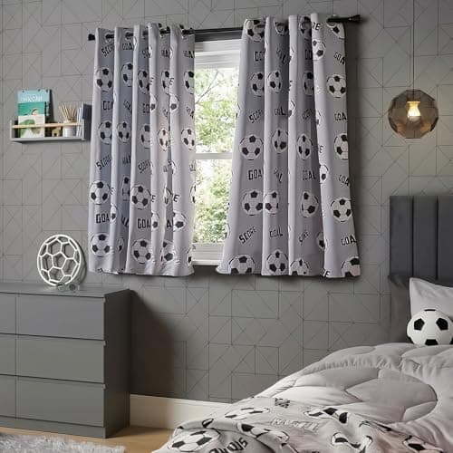 Image of OHS Football Blackout Curtains for Kids Bedroom, Football Thermal Curtains Decorative Summer Winter Soft Modern Insulated Curtain Set, 46x54” - Grey