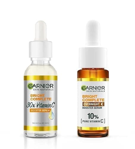 Image of Garnier Bright Complete Vitamin C Serum 15ml + Overnight Serum 15ml | Pack of 2 | For Bright, Even Skin Tone