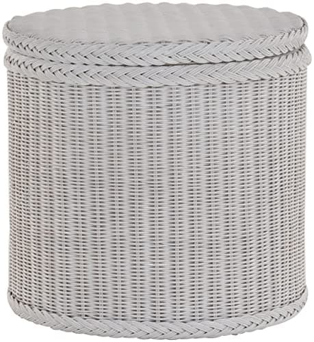 Image of Rattan Laundry Basket with Sturdy Lid Round Laundry Box (White)