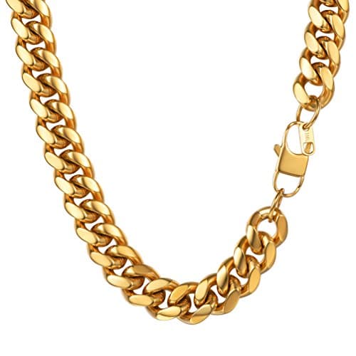 Image of PROSTEEL Mens Cuban Chain Necklace, Gold Plated Miami Chunky Curb Chain Hip Hop Jewellery, 14mm - 30 Inches, 316L Stainless Steel (with Gift Box)