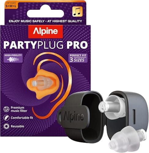 Image of Alpine PartyPlug Pro Ear Plugs for Concerts - New & Improved High Fidelity Professional Earplugs, 21dB Noise Reduction, Hearing Protection for Music Festivals, Raves & Events, 3 Tip Sizes, Transparent