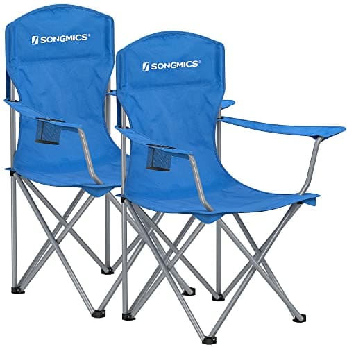 Image of SONGMICS Set of 2 Folding Camping Chairs, Comfortable, Heavy Duty Structure, Max. Load Capacity 150 kg, with Cup Holder, Outdoor Chairs, Blue GCB08BU