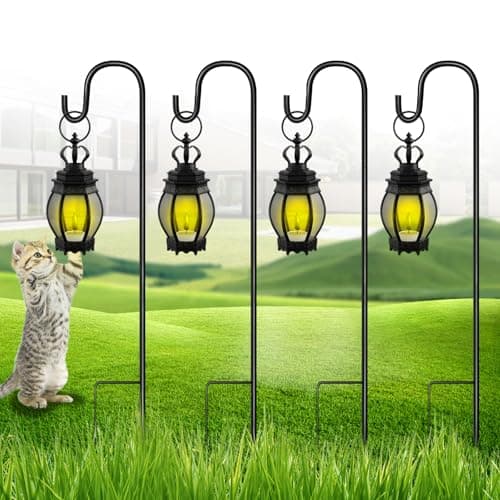 Image of SEGNAYEN Shepherds Crook for Garden Lanterns, 81cm Adjustable Shepherds Hook with Metal Stake Base, Shepherds Crooks Hooks for Hanging Christmas Garden Lights, Plant Baskets, Black, Set of 4