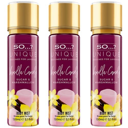 Image of So…? Unique Womens Vanilla Candy Vegan Body Mist Fragrance Spray 150ml (Pack of 3)