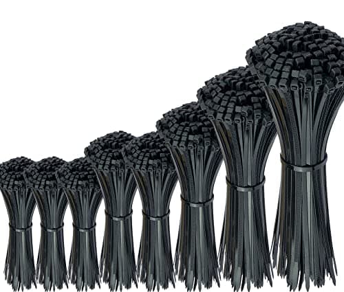 Image of Oksdown 750 Pack Black Nylon Cable Ties Mixed Pack Heavy Duty Strong Variety Self Locking Plastic Zip Tie Wraps Assorted Sizes 100/150/200/250/300mm Length 4/6/8/10/12 Inch, 2.5/3.6/4.8mm Width