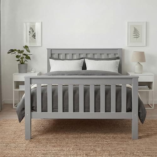 Image of Blisswood 3ft Single Bed Frame, Wooden Bed Frame Solid Pine Wood Bed Frames Bedroom Furniture For Adults Kids Girls Bed Frame Headboard And Low Foot, Single Beds 198L x 98W x 82H Grey