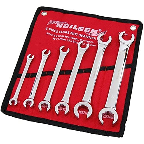 Image of Neilsen CT1424 6pc Metric Flare Nut Spanner Set - 6mm to 24mm with 15-Degree Offset for Easy Access