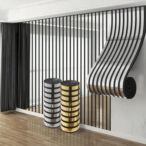 Image of Takezuaa 1 Roll Self Adhesive Thermal Insulation Wallpaper 6mm Thick Mirror Imitation Grille Stripe Metallic Peel and Stick Wallpaper for Living Room,Bedroom 40cm x 3m - Silver