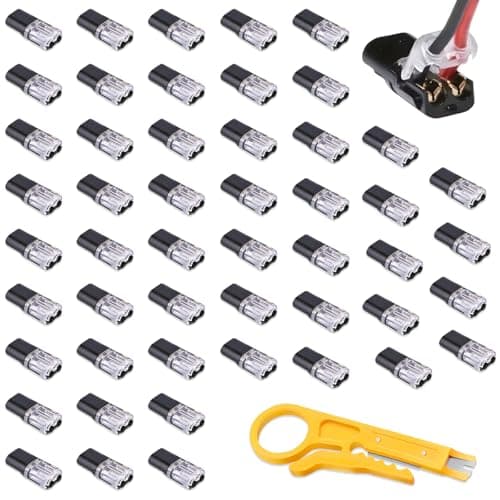 Image of 50 PCS Wire Connectors Push Fit, 12V Plug 2 Pin, Waterproof Automotive Wiring Connector, Car Cable Connectors, Quick Push-Fit Electrical Solderless for 18-22 AWG Wires, Crimp Terminal