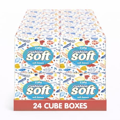 Image of Cushion Soft Facial Tissues – 24-Pack | Soft 2-Ply Tissues | Ultra Soft, Strong and Gentle | Made in UK (Cube)