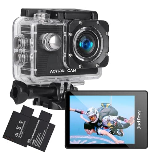 Image of Jadfezy Action Camera FHD 1080P 12MP, 98FT/30M Underwater Waterproof Camera with 2 Rechargeable Batteries, Wide Angle sports camera with Accessories Kit Suitable for Helmet, Bicycle, etc.