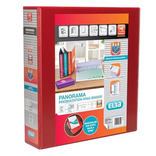 Image of Elba A4 4 D-Ring Binder, 50mm capacity, 70mm spine, Presentation Folder with Customisable Cover, Portrait, Red (Single)