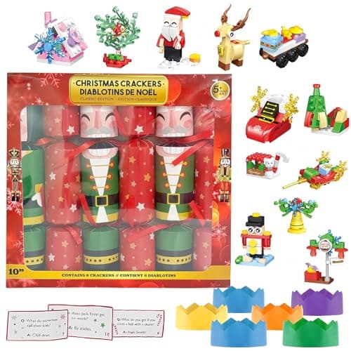 Image of COSORO 6 Pack Christmas Crackers Luxury with Novelty Gifts Party Hats for Xmas Party Table Favors,Santa's Building Block Christmas Party Crackers,Xmas Crackers for Gift,Christmas Decorations