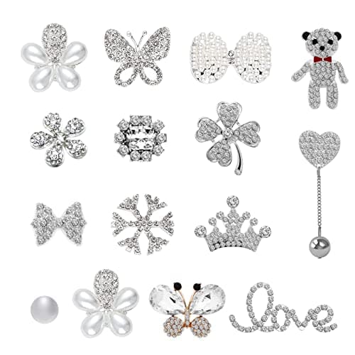 Image of VEGCOO 15 Pcs Shoe Charms for Clog Shoes, Metal Bling Crystal Rhinestone Clog Sandals Decorations Charms, Shining Shoe Decoration Charms for Women Girls Birthday Christmas Party Gifts, Silver