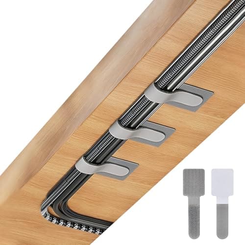 Image of 100 PCS Under Desk Cable Management,Self Adhesive Cable Tidy Clips Straps,Sticky-Back Hook and Loop Cable Ties Cord Organizer,Wire Organizer for TV PC Laptop Ethernet Desktop,Grey,Small
