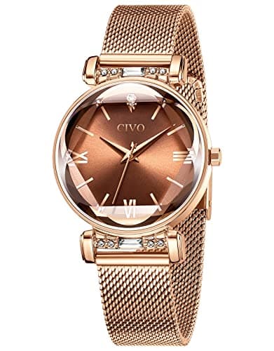 Image of CIVO Women's Watches Rose Gold Minimalist Ladies Watch Designer Steel Mesh Strap Waterproof Elegant Classic Dress Casual Analogue Wrist Watch for Women
