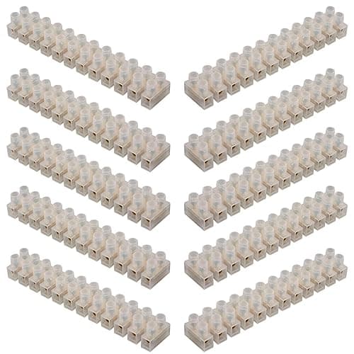 Image of GTSE 10 Pack of 12 Way 15 Amp Electrical Connector Block, 137mm Length, White Terminal Block Electrical Connector Strips