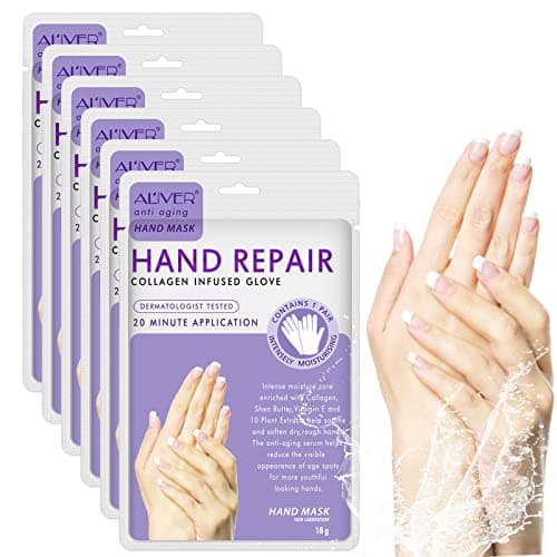 Image of CCKULOOB Hand Mask, 6 Pairs Super Hydrating Hand Mask Moisturizing Hand Mask that Enriched with Collagen, Shea Butter, and Vitamin-E to Revive Dry, Rough and Cracked Skin (6 Lavender)