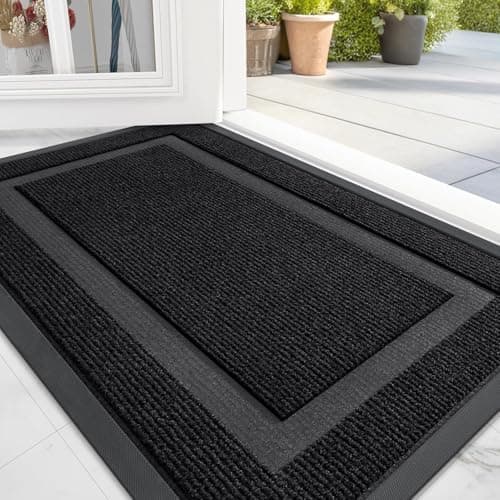 Image of Homaxy Door Mat, Rubber Backed Non Slip Door Matts Indoor, Dirt Trapper Absorbent Mats, Washable Front Doormat Outdoor, Heavy Duty Floor Mat for Entrance, Kitchen and Garden, 60 x 90 cm, Black