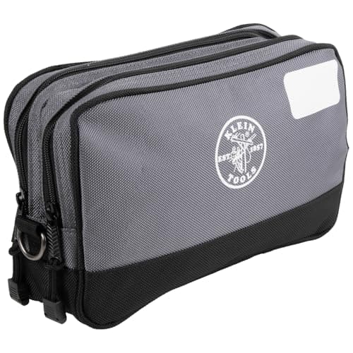 Image of KLEIN TOOLS 55583 Tool Pouch Zipper Bag, Dual Compartments, 12-Inch x 7-Inch Heavy Duty Tool Bag Organizer, Multipurpose for Tools to Crafts