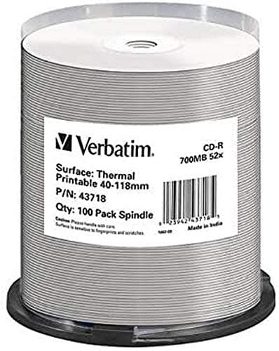 Image of Verbatim CD-R 700 MB - 52x Burning Speed, Blank CDs, Thermally Printable - No ID, DataLifePlus, 100-Pack Spindle