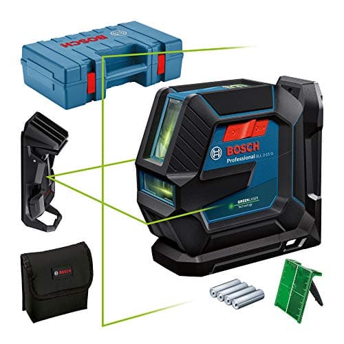 Image of Bosch Professional Laser Level GLL 2-15 G (Green Laser, Interior, LB 10 Mount, Ceiling clamp, Visible Working Range: up to 15m, 4X AA Battery, in Carrying case)