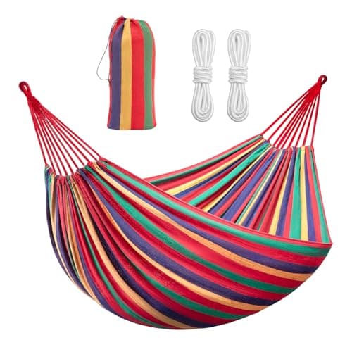Image of Signstek Hammock Garden Camping Swing Portable 2 Person Outdoor 190 x 150 cm Beach Travel sleeping Canvas 150kg Load Capacity (Red)