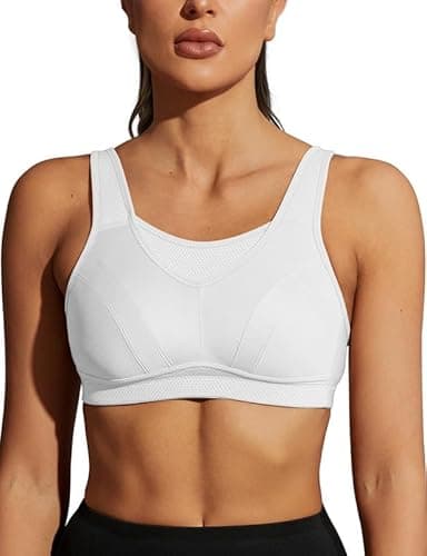 Image of WingsLove Women's Sports Bra High Impact Bra Full Coverage Wirefree Workout Non Padded Ultimate Running Bra Sports Bra Women Plus Size (White,40H)