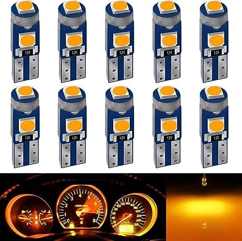 Image of YOUNLEN 10PCS T5 W3W 2721 27 37 286 PC74 LED Bulb 12V 20LM 0.5W 3SMD 3030 Chips Car Interior Lighting Dashboard Car Instrument Lamp Replacement (Yellow)