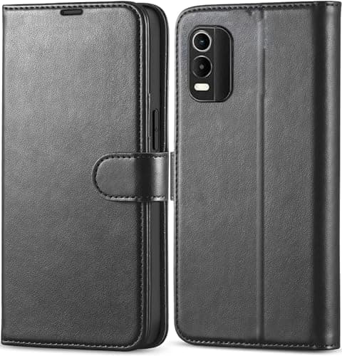 Image of KP TECHNOLOGY Nokia C21 Plus Case, Nokia C21 Plus Leather Case, Nokia C21 Plus Book Flip Leather Wallet Cover with Card Slots for Nokia C21 Plus (BLACK)